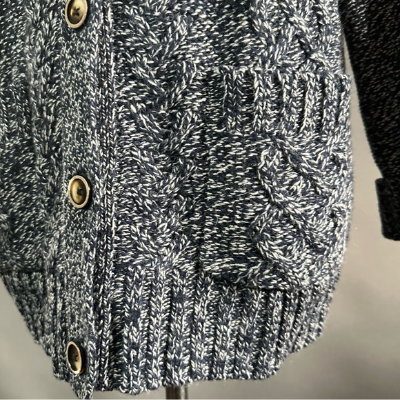 Vermont Country Store Wool Blend Cable Knit Marbled Navy Blue Cardigan Size L - Picture 3 of 12